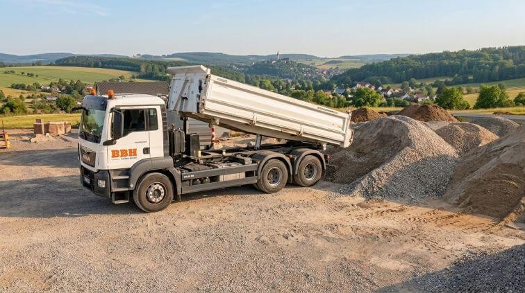 Zuverlässige Lieferung von Schüttgütern wie Sand, Kies und Mutterboden im Raum Gera und Weida durch die BBH Tiefbau GmbH.